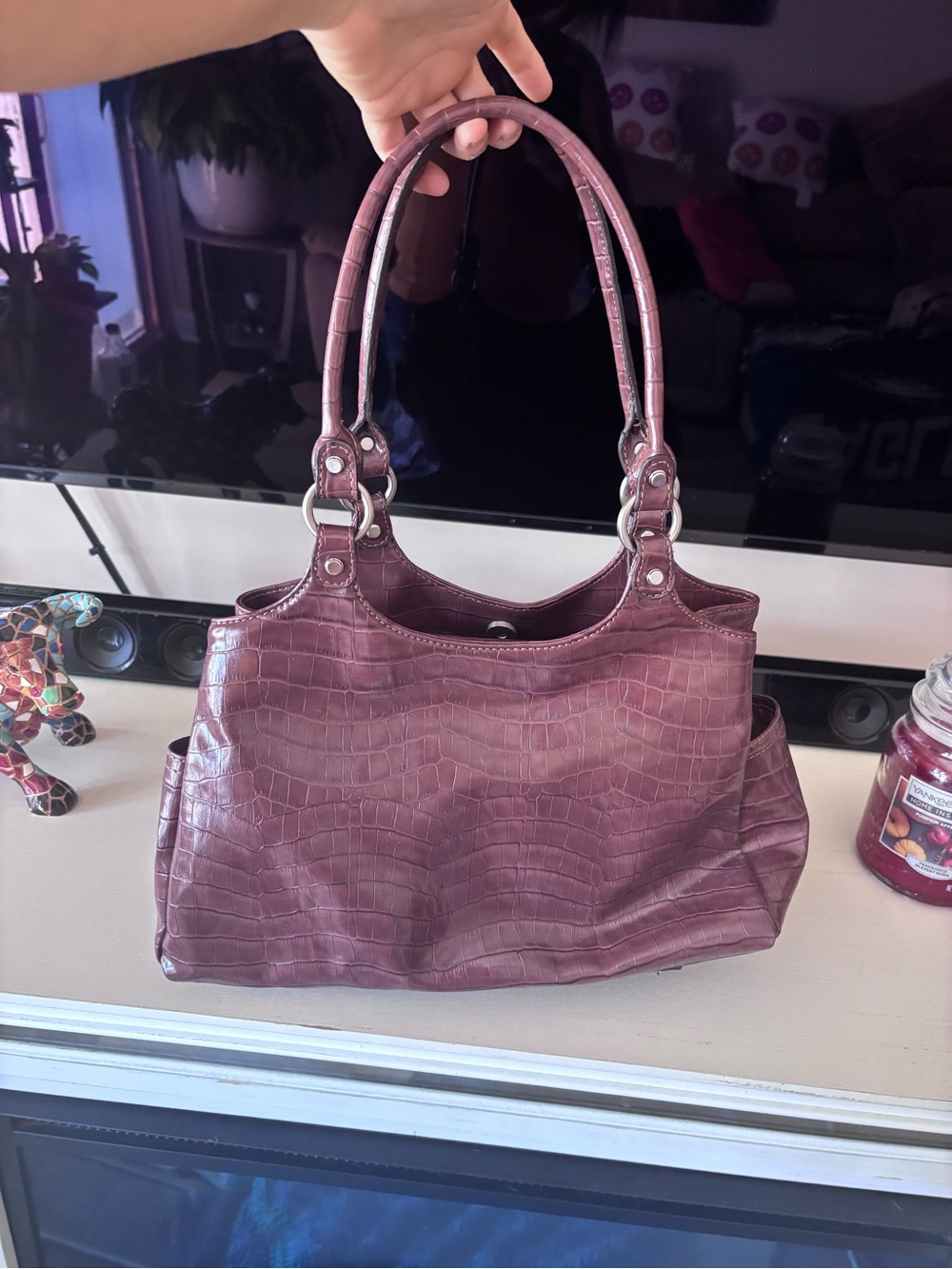 Nine west Women's Croc-Embossed textured Tote Bag in Mauve